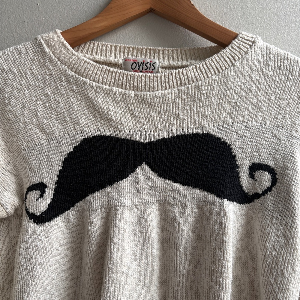 Cream Sweater with Black Mustache Design - Picture 2 of 8